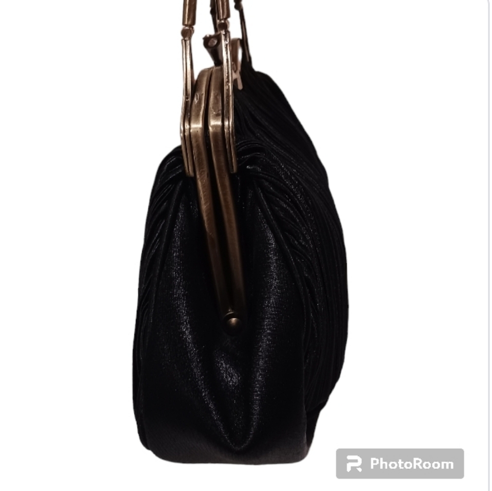 La Regale Satin Metal Handle Evening Clutch Bag Old Money - Picture 8 of 12